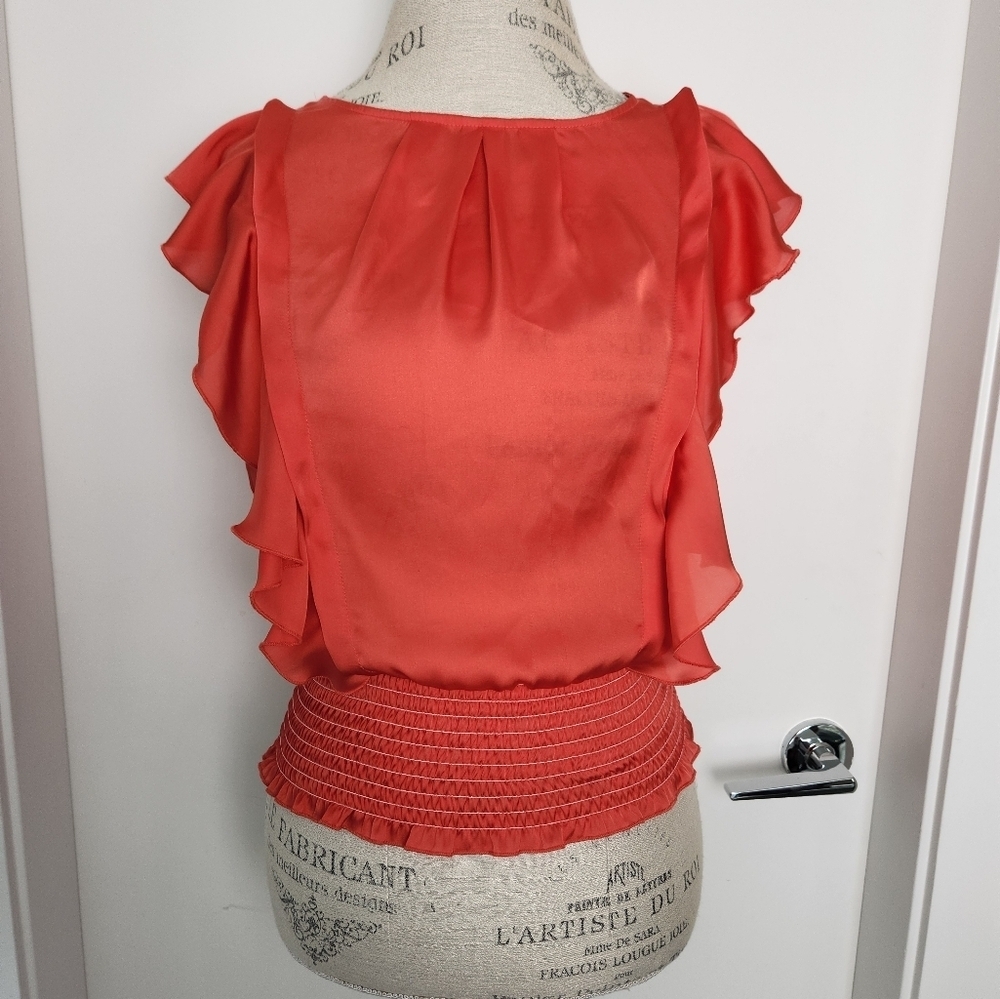 DKNY Red Ruffle Blouse - Picture 1 of 12